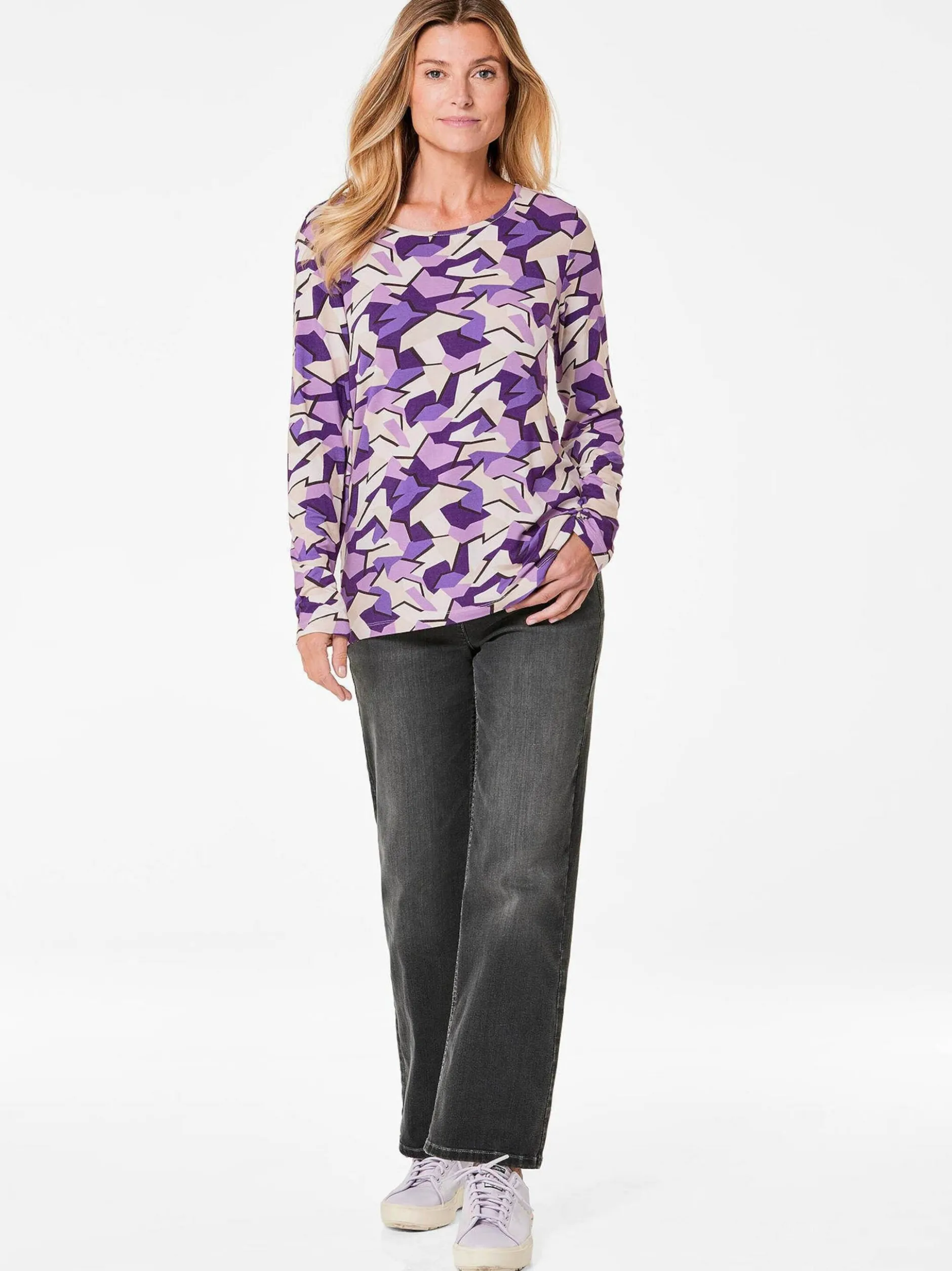 Goldner Damen Print Shirts in lila - Ausschnitt: U-Boot