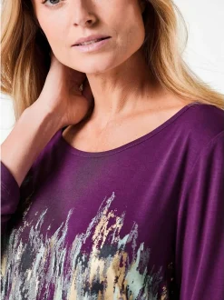 Goldner Damen Print Shirts in aubergine - Ärmel: 3/4 Arm