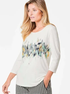 Goldner Damen Print Shirts in weiß - Ausschnitt: U-Boot