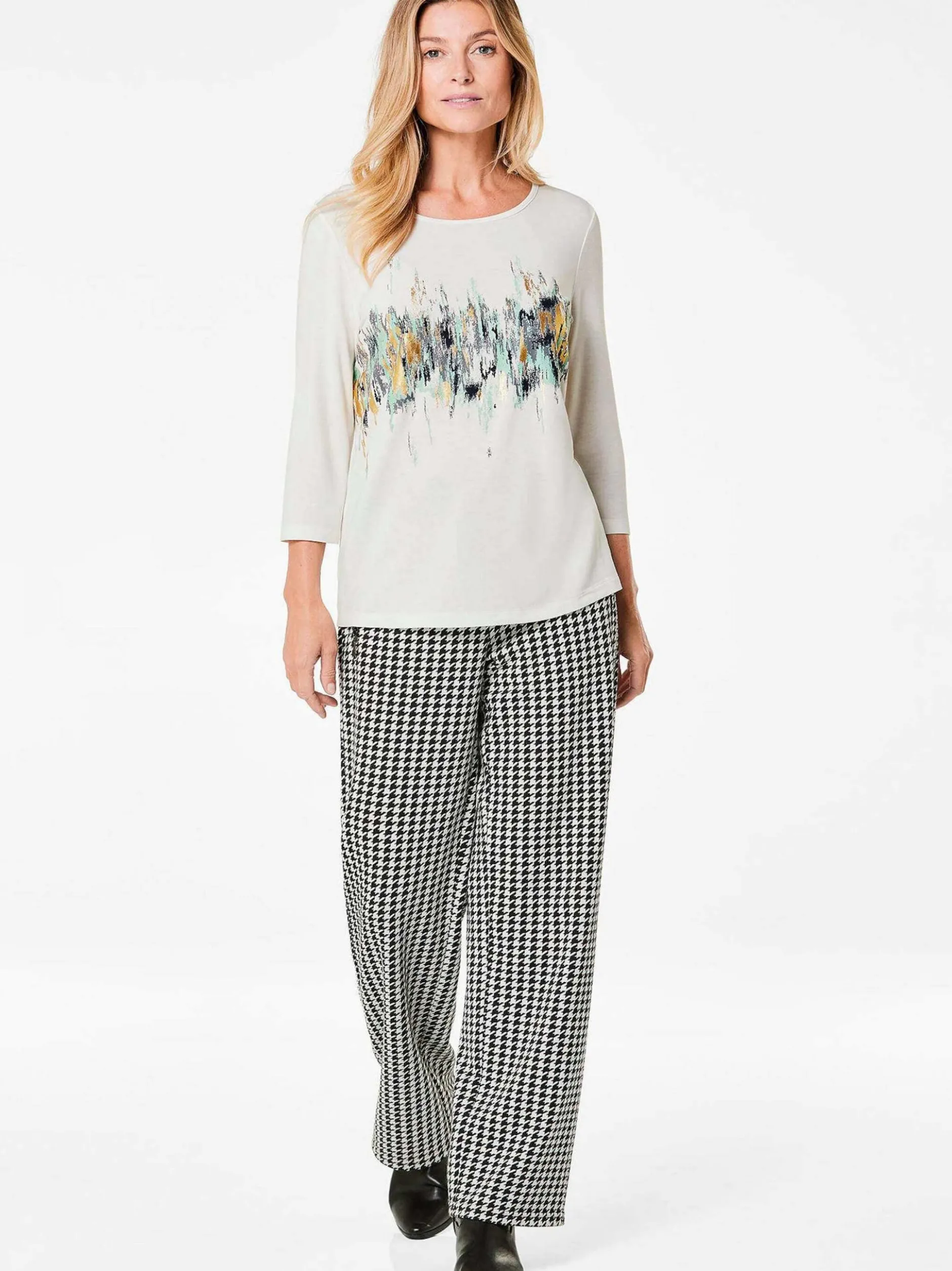 Goldner Damen Print Shirts in weiß - Ausschnitt: U-Boot