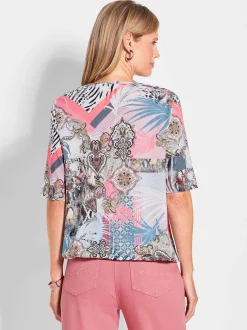 Goldner Damen Print Shirts in koralle - Ärmel: Halbarm