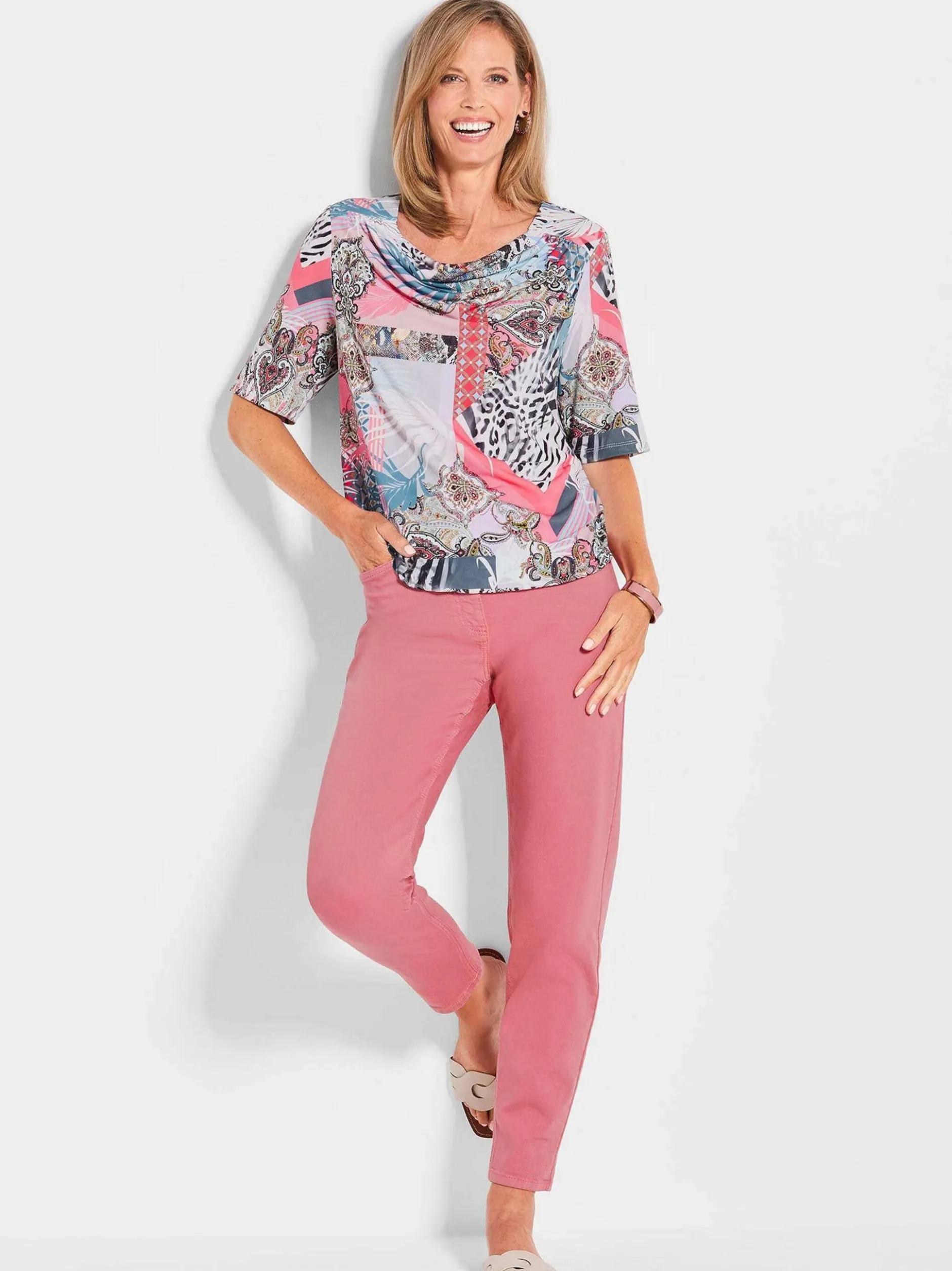 Goldner Damen Print Shirts in koralle - Ärmel: Halbarm