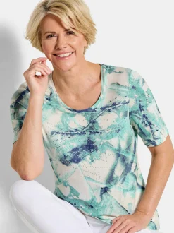 Goldner Damen Print Shirts - Kurzgröße in türkis