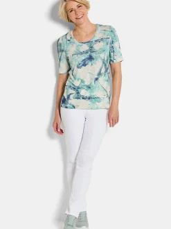 Goldner Damen Print Shirts - Kurzgröße in türkis