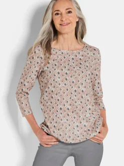 Goldner Damen Print Shirts - Kurzgröße in beige