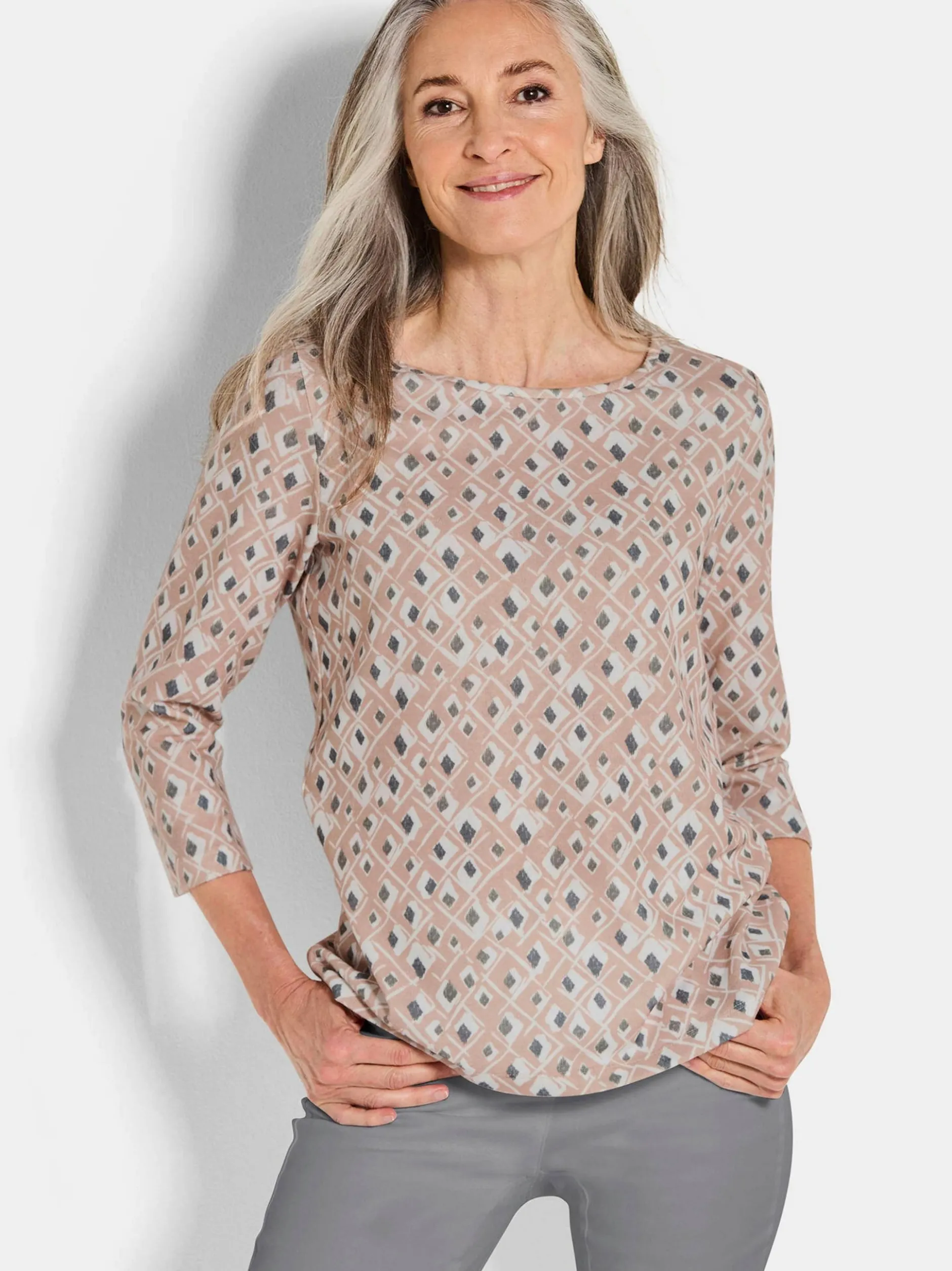 Goldner Damen Print Shirts - Kurzgröße in beige
