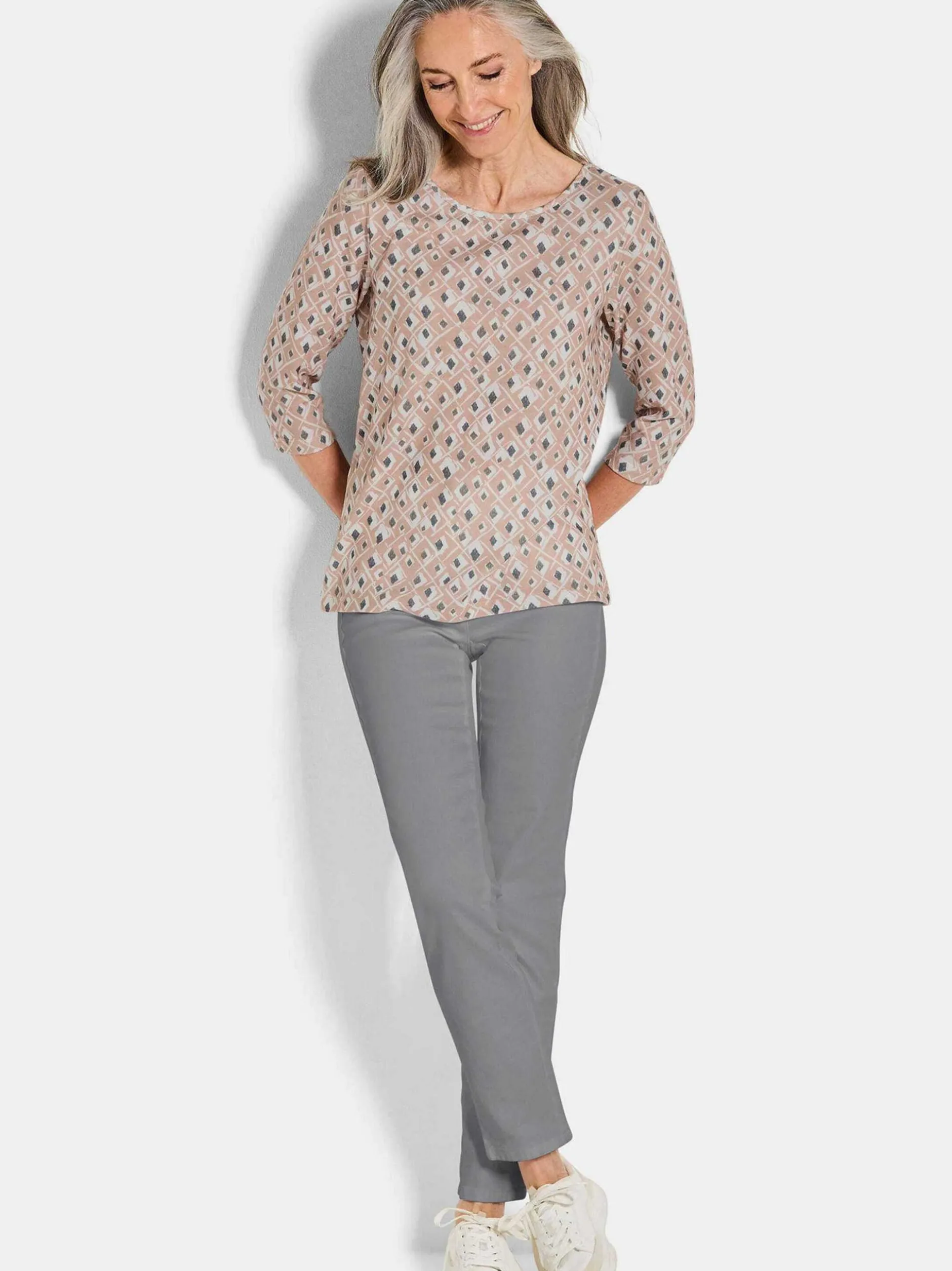 Goldner Damen Print Shirts - Kurzgröße in beige
