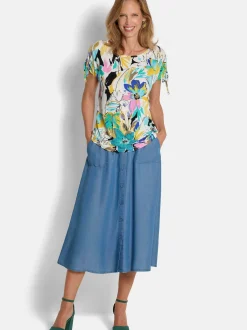 Goldner Damen Print Shirts - Kurzgröße in mehrfarbig