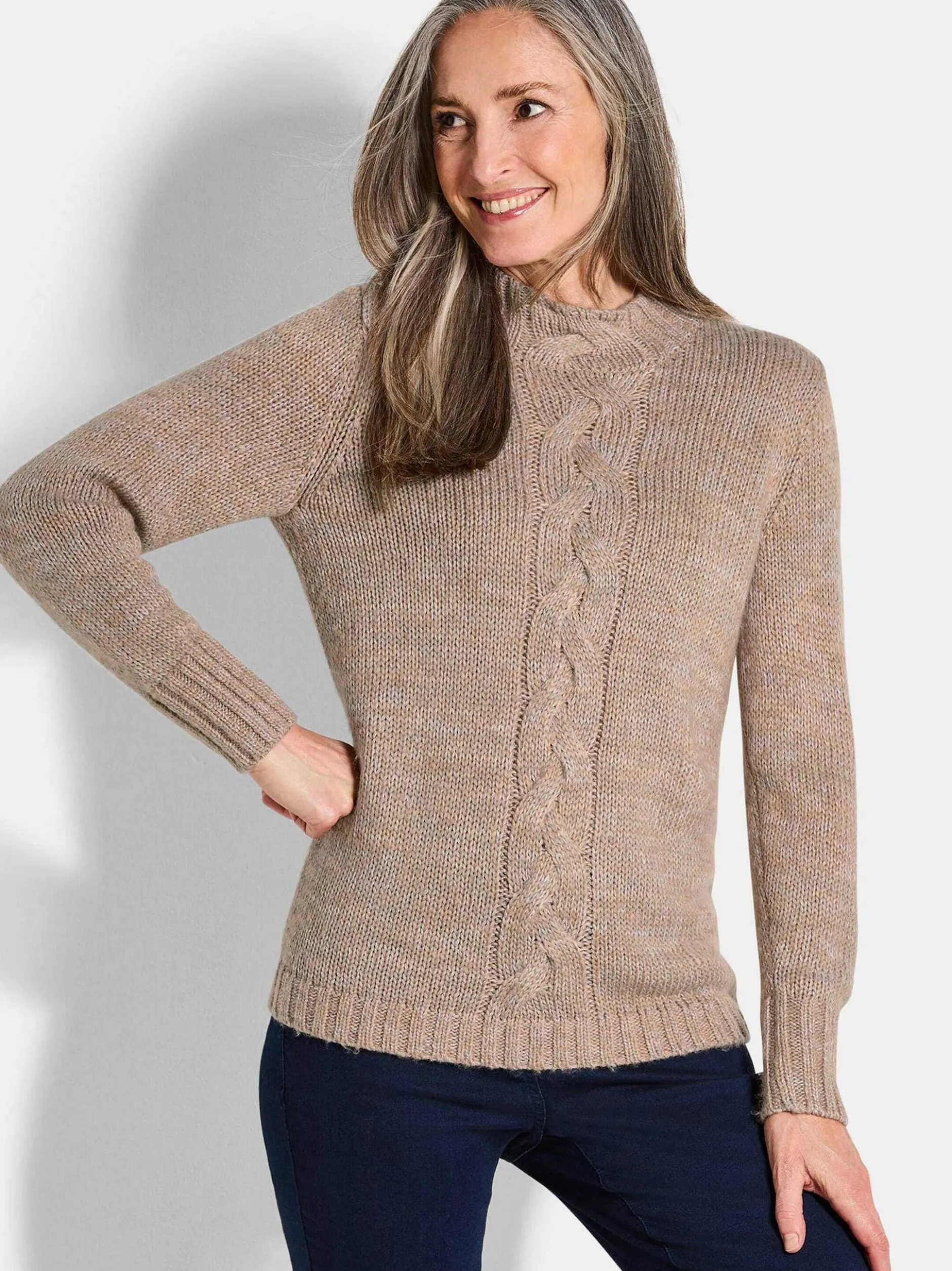 Goldner Damen Pullover in beige - Ausschnitt: Stehkragen