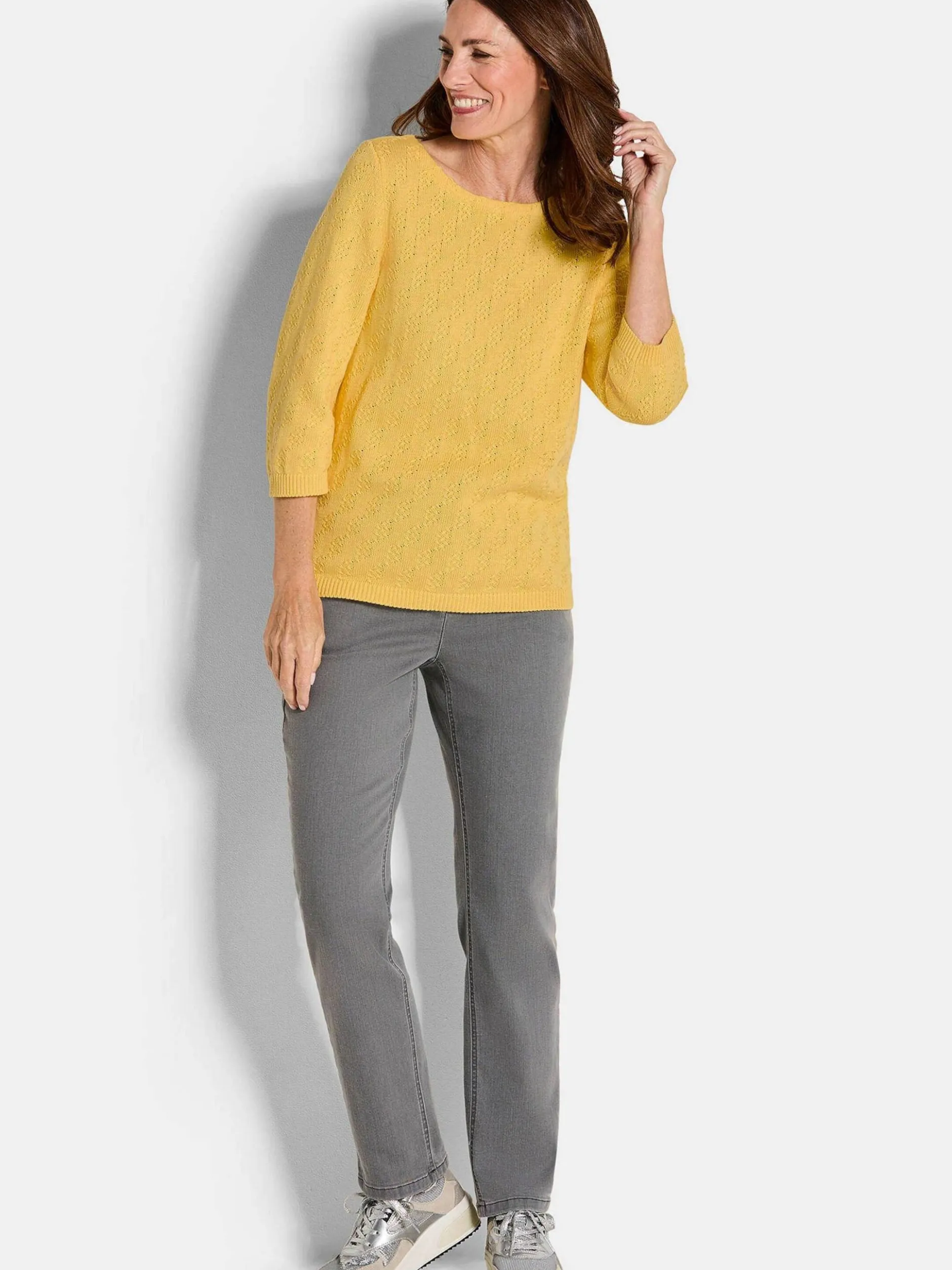 Goldner Damen Pullover in gelb - Ausschnitt: U-Boot