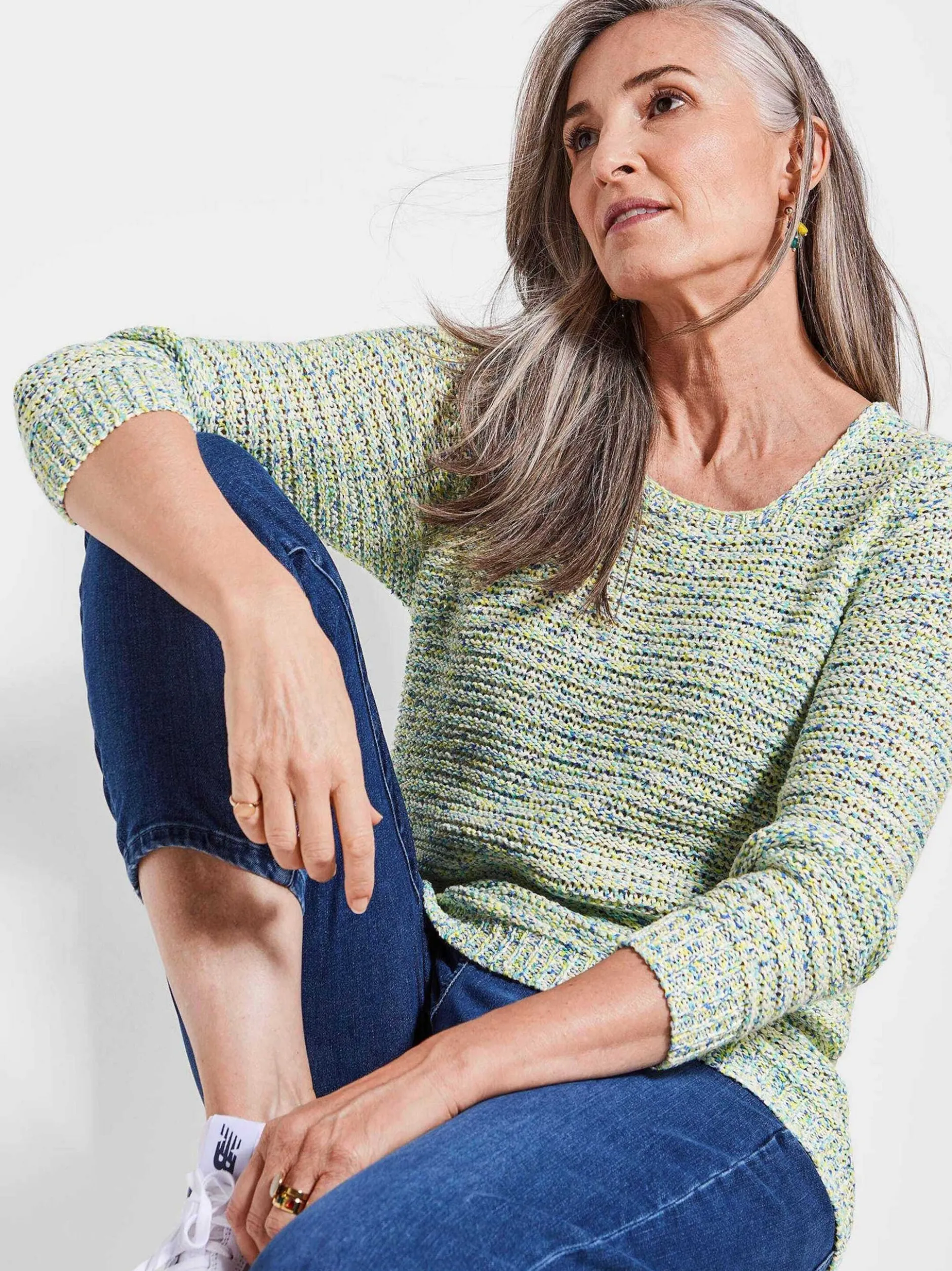 Goldner Damen Pullover in gelb mehrfarbig