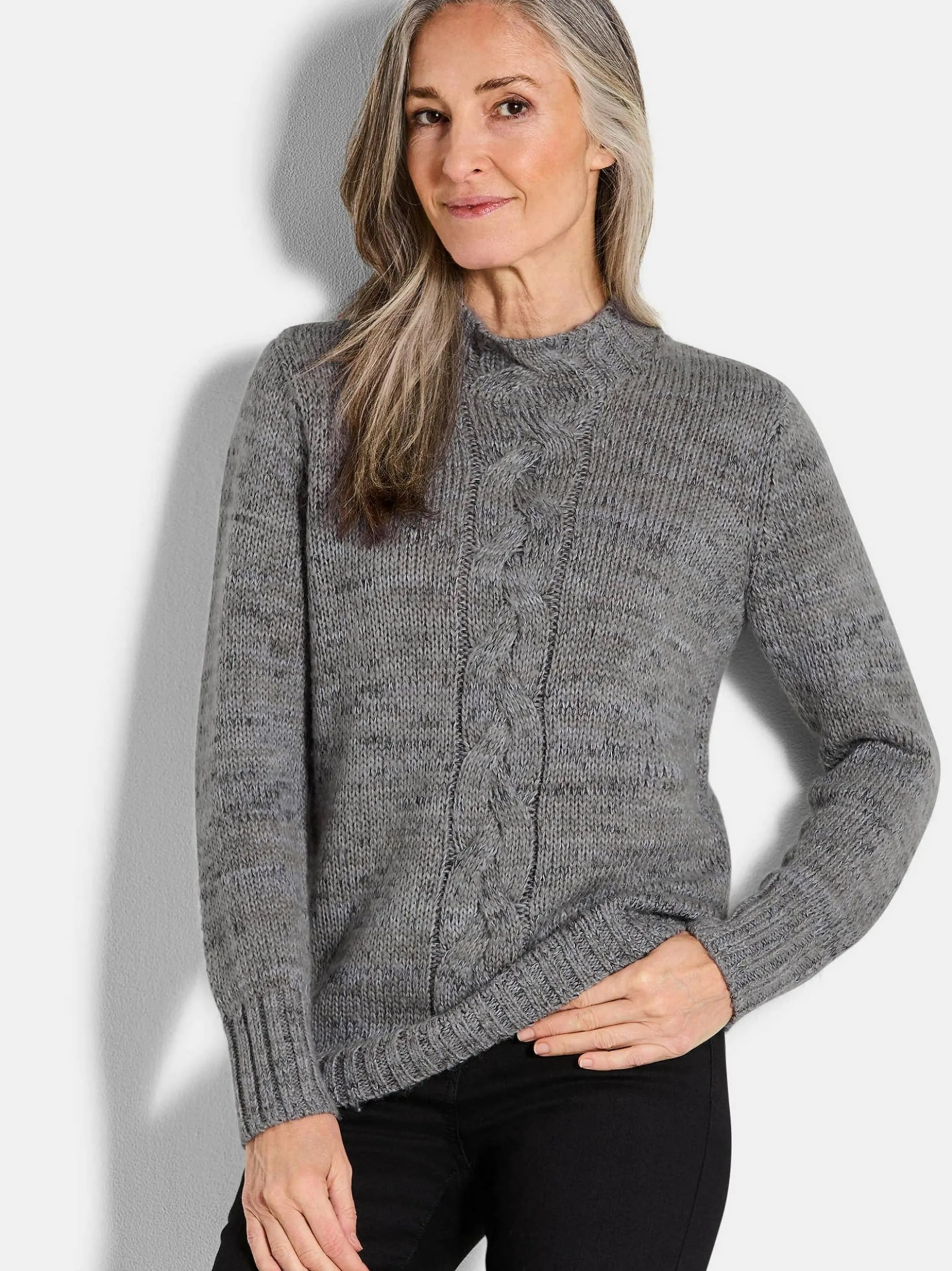 Goldner Damen Pullover in grau - Ausschnitt: Stehkragen