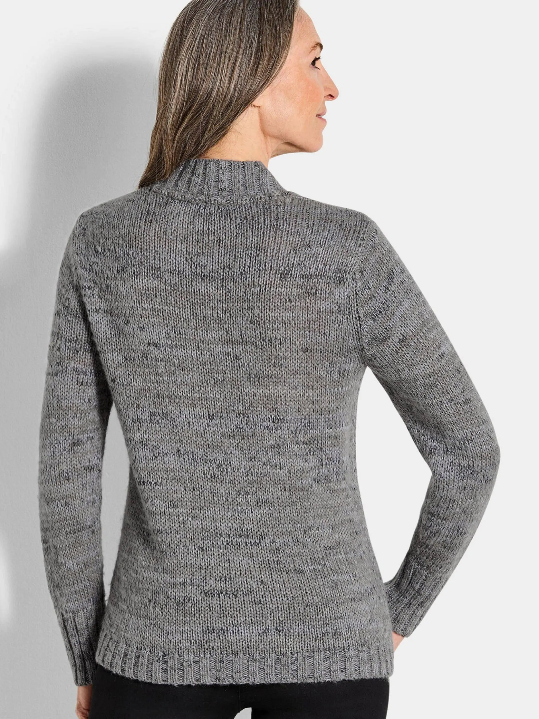 Goldner Damen Pullover in grau - Ausschnitt: Stehkragen