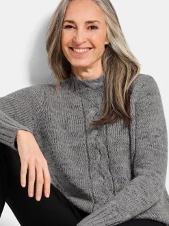 Goldner Damen Pullover in grau - Ausschnitt: Stehkragen