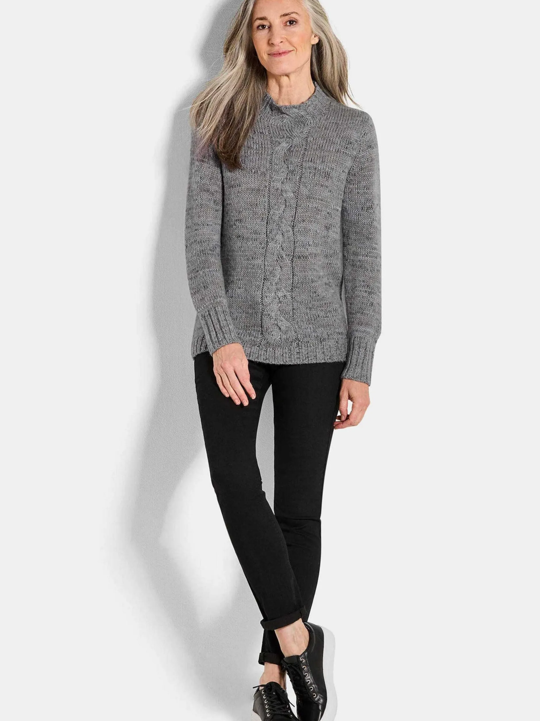 Goldner Damen Pullover in grau - Ausschnitt: Stehkragen