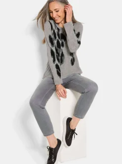 Goldner Damen Pullover in grau - Ausschnitt: U-Boot