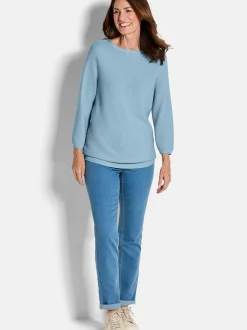 Goldner Damen Pullover in hellblau - Ausschnitt: U-Boot