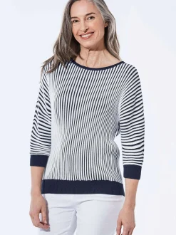 Goldner Damen Pullover in marine weiß - Ärmel: 3/4 Arm