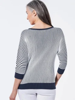 Goldner Damen Pullover in marine weiß - Ärmel: 3/4 Arm