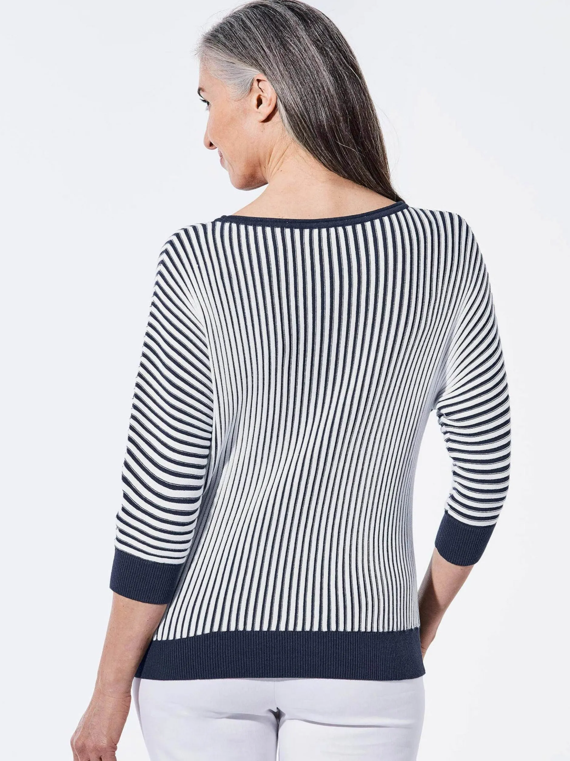 Goldner Damen Pullover in marine weiß - Ärmel: 3/4 Arm