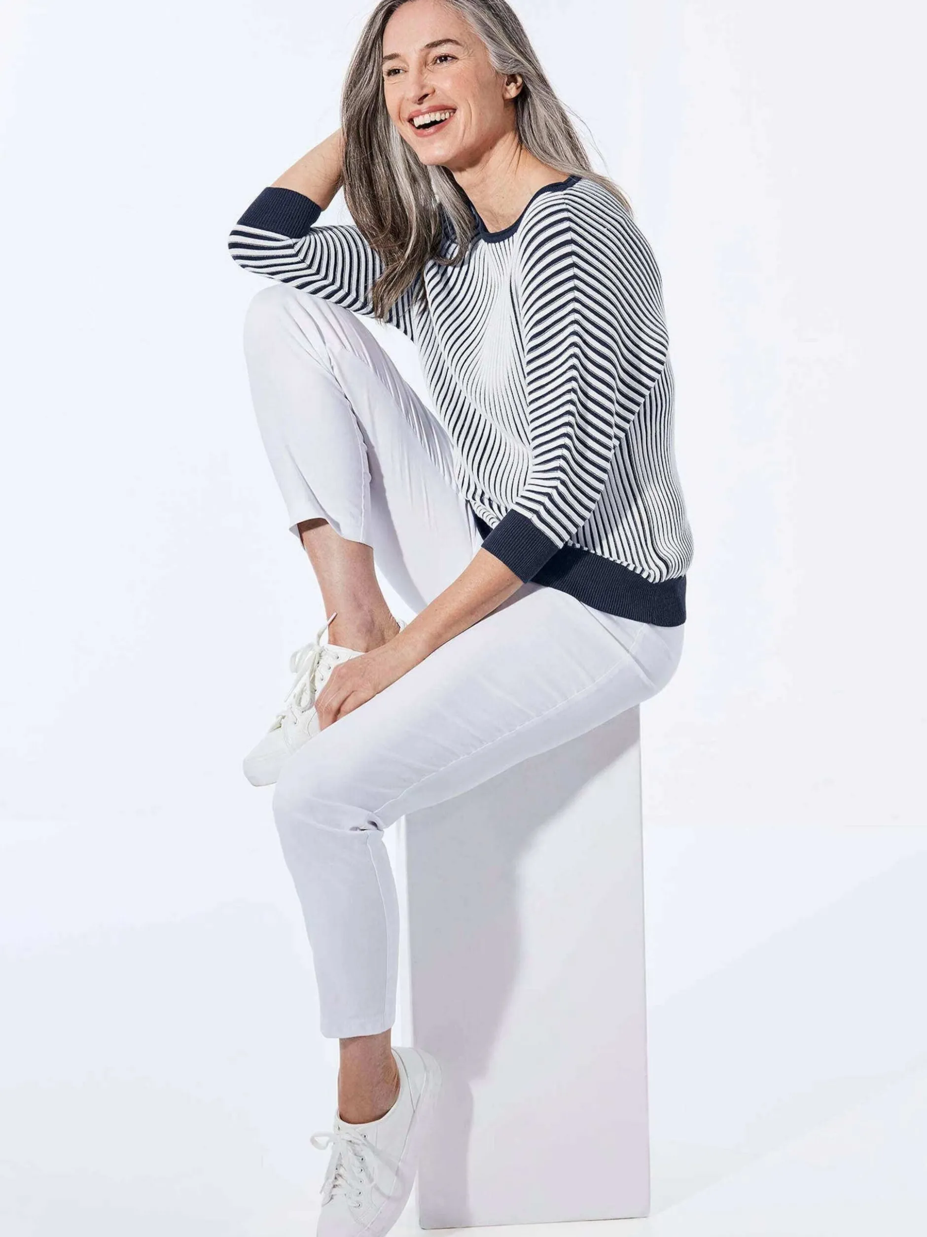 Goldner Damen Pullover in marine weiß - Ärmel: 3/4 Arm