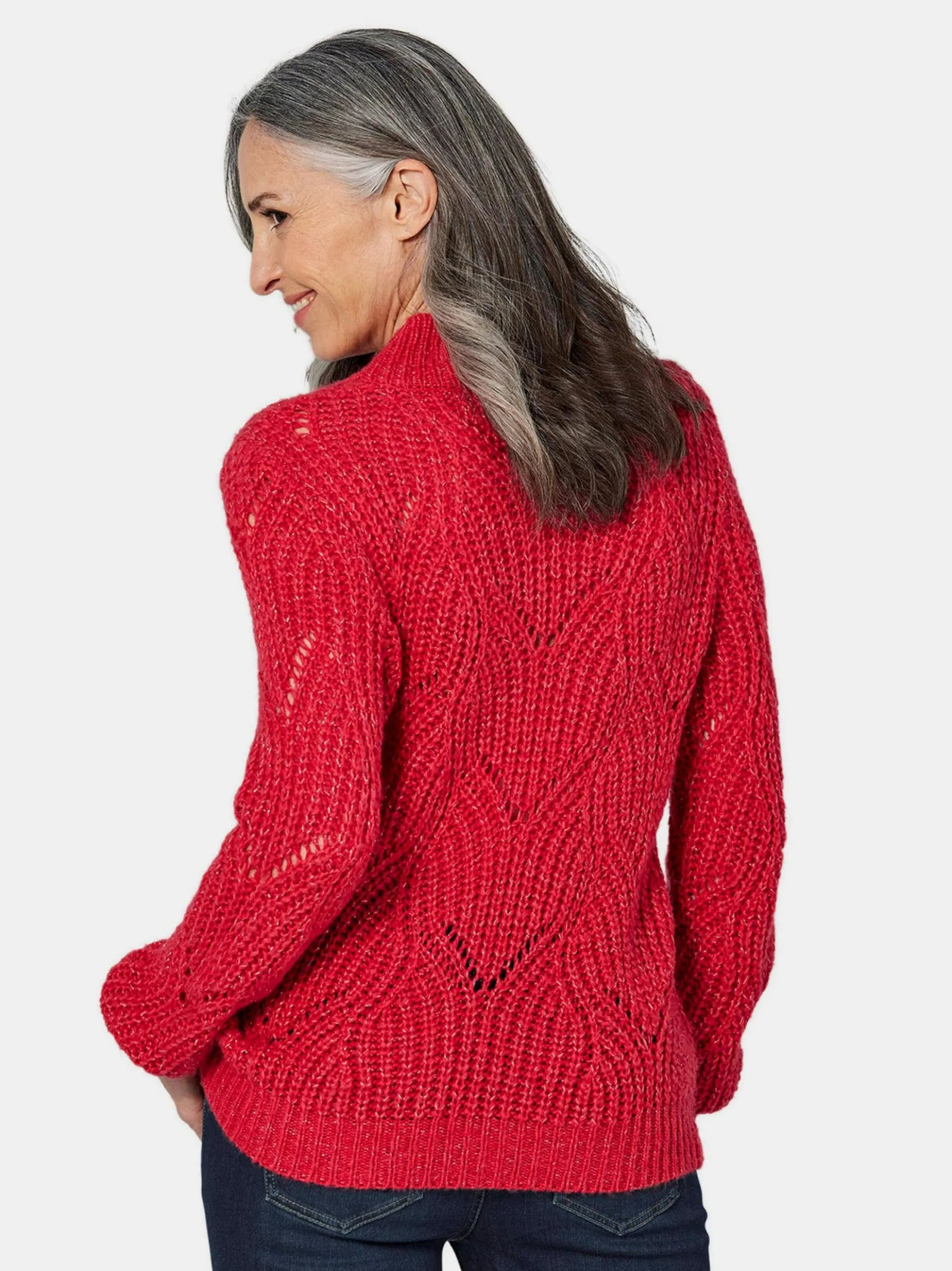 Goldner Damen Pullover in rot - Ausschnitt: Stehkragen