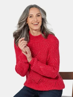 Goldner Damen Pullover in rot - Ausschnitt: Stehkragen