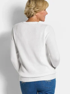 Goldner Damen Pullover in weiß - Ausschnitt: Rundhals