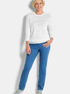 Goldner Damen Pullover in weiß - Ausschnitt: Rundhals