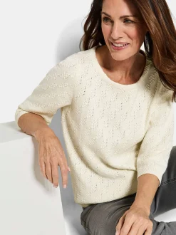 Goldner Damen Pullover in weiß - Ausschnitt: U-Boot