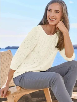 Goldner Damen Pullover in weiß - Ausschnitt: U-Boot