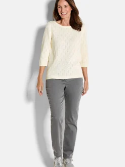 Goldner Damen Pullover in weiß - Ausschnitt: U-Boot