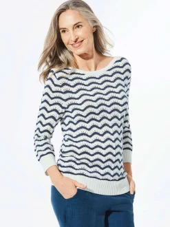 Goldner Damen Pullover in weiß - Ausschnitt: U-Boot