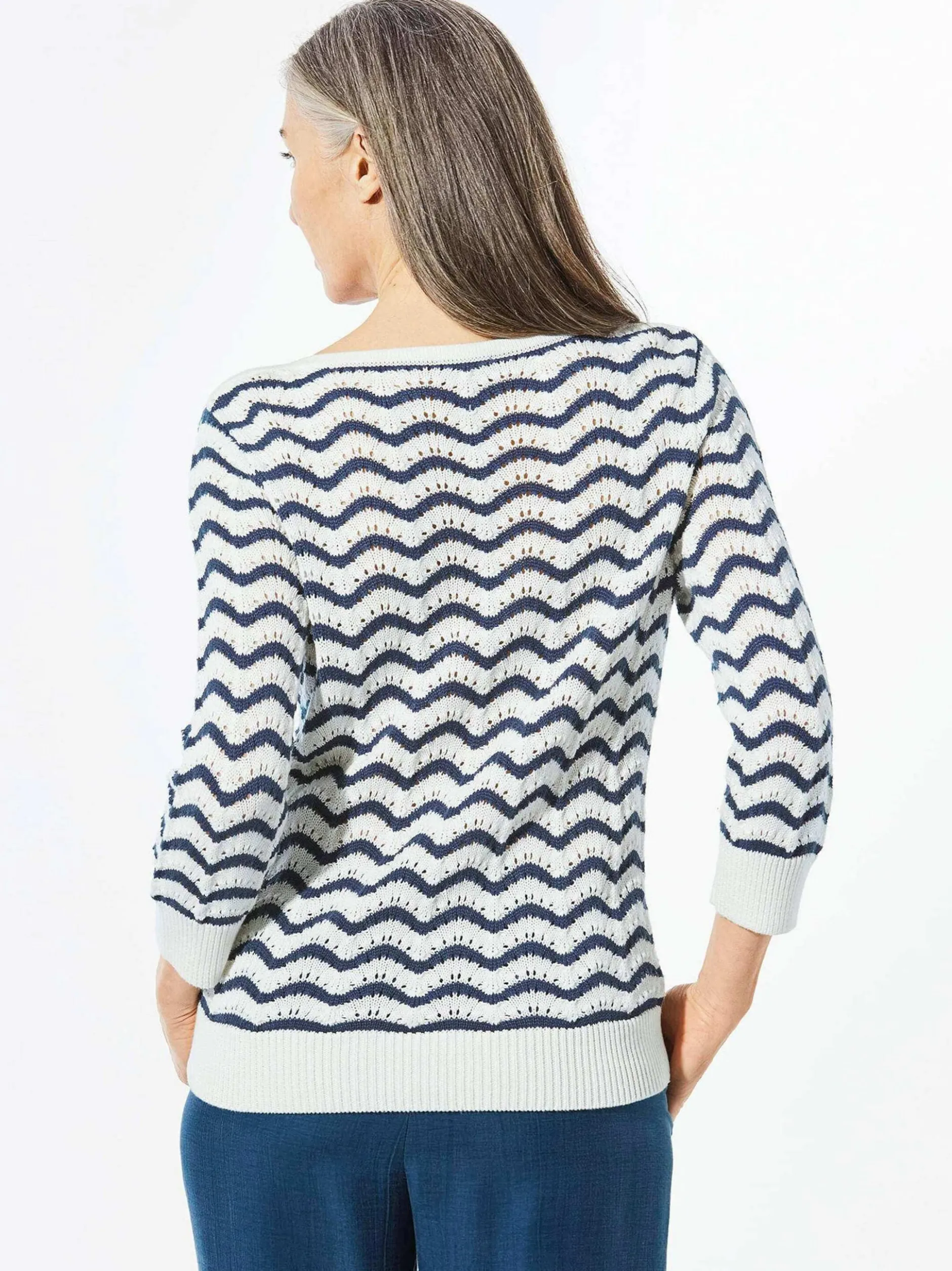 Goldner Damen Pullover in weiß - Ausschnitt: U-Boot