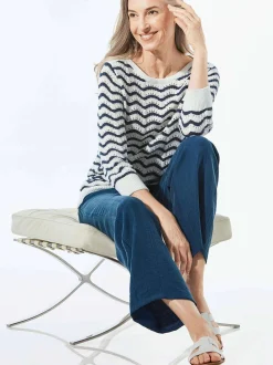 Goldner Damen Pullover in weiß - Ausschnitt: U-Boot