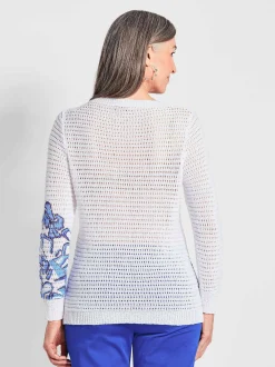 Goldner Damen Pullover in weiß - Ausschnitt: U-Boot