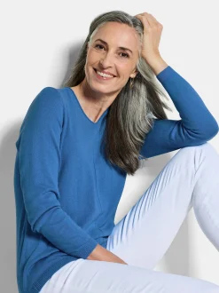 Goldner Damen Pullover - Kurzgröße in blau