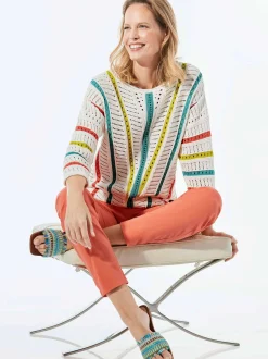 Goldner Damen Pullover - Kurzgröße in weiß