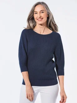 Goldner Damen Pullover - Kurzgröße in marine