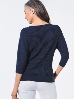 Goldner Damen Pullover - Kurzgröße in marine