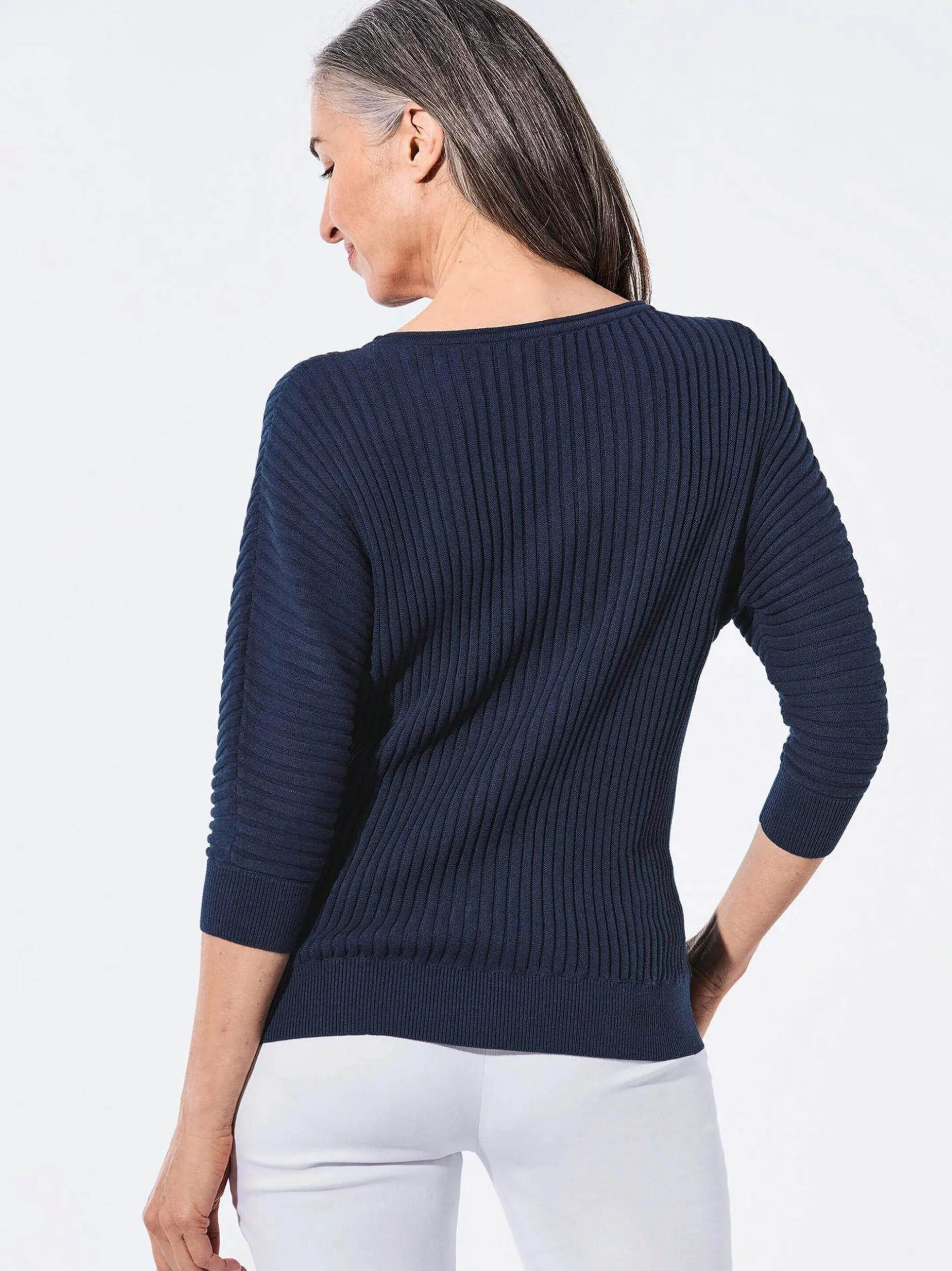 Goldner Damen Pullover - Kurzgröße in marine