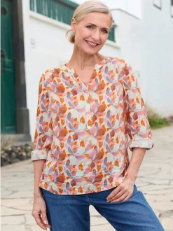 Goldner Damen Schlupfblusen - Kurzgröße in orange
