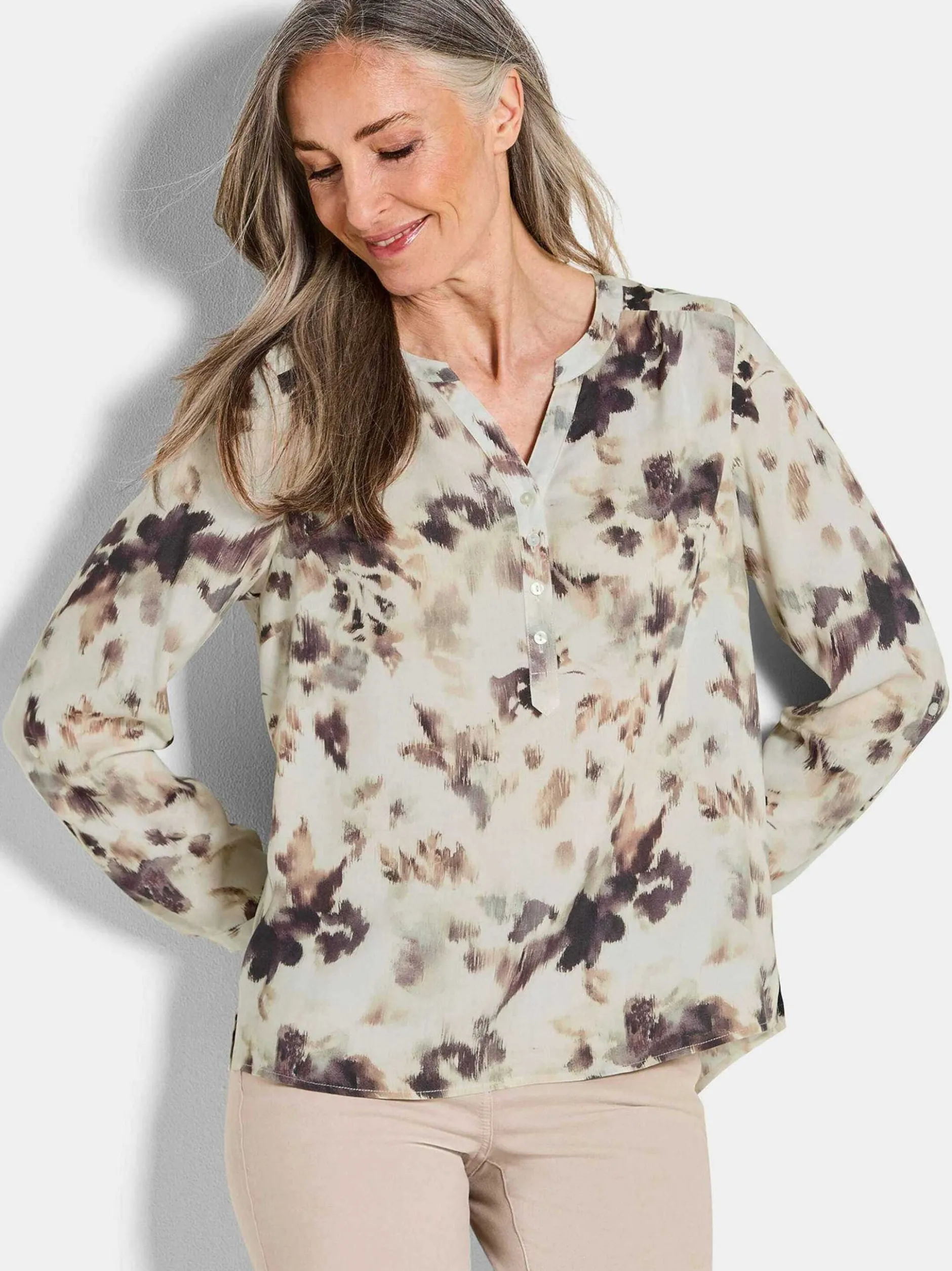 Goldner Damen Schlupfblusen in beige - Ärmel: langarm