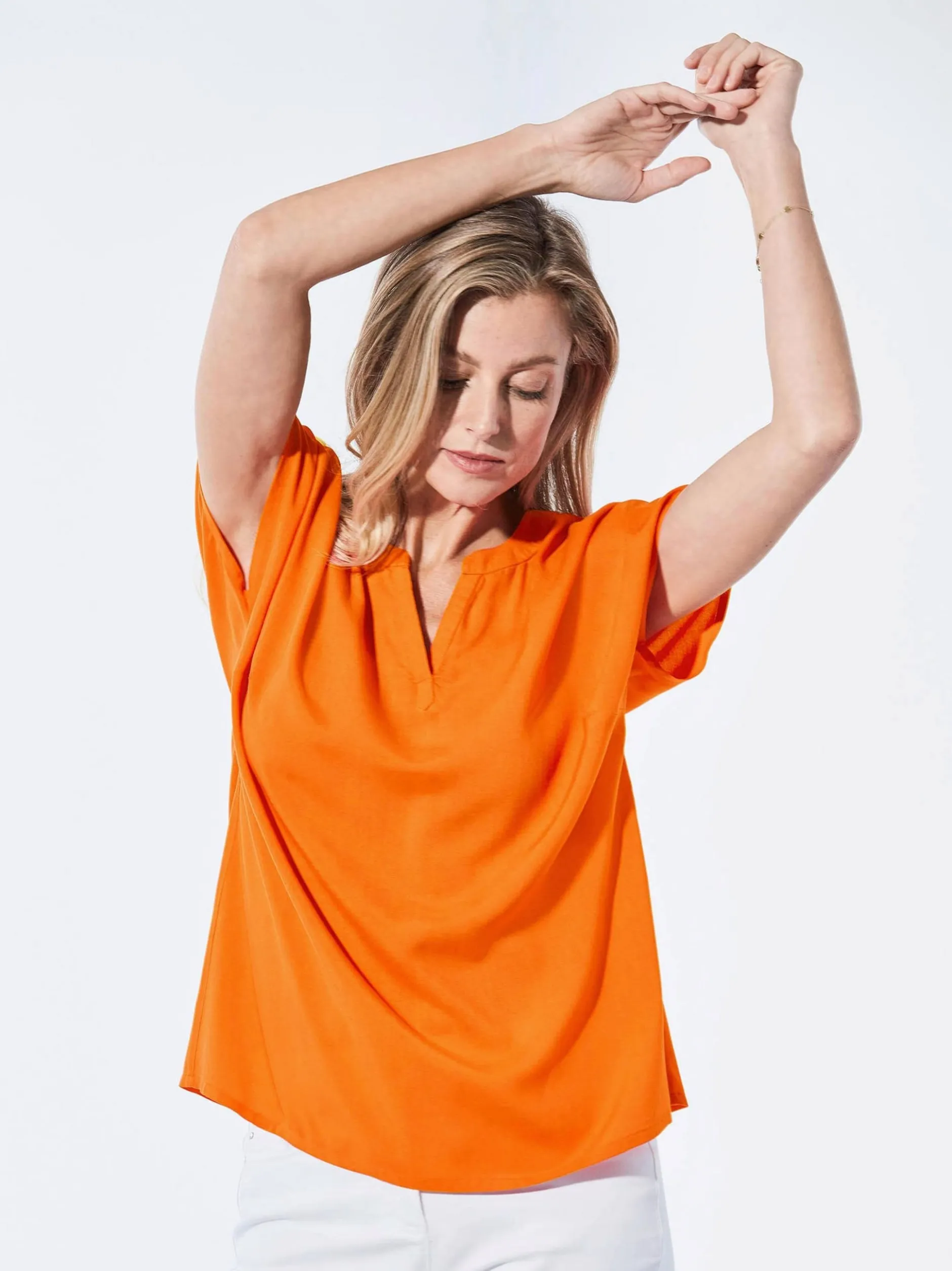 Goldner Damen Schlupfblusen - Kurzgröße in orange