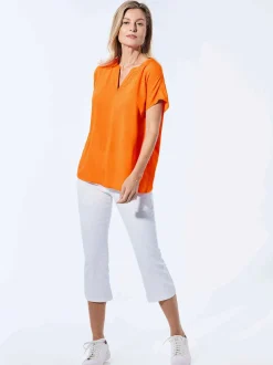 Goldner Damen Schlupfblusen - Kurzgröße in orange