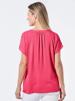 Goldner Damen Schlupfblusen - Kurzgröße in pink