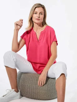 Goldner Damen Schlupfblusen - Kurzgröße in pink
