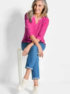 Goldner Damen Schlupfblusen in pink - Ärmel: langarm