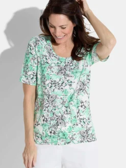 Goldner Damen Shirt in grün mehrfarbig - Ärmel: Halbarm