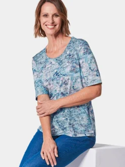 Goldner Damen Shirt-Sets in weiß - Ausschnitt: Rundhals